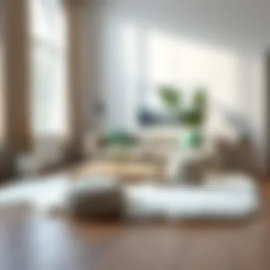 Stylish Furniture on Cozy White Furry Rug Cozy corner with a white furry rug and stylish furniture