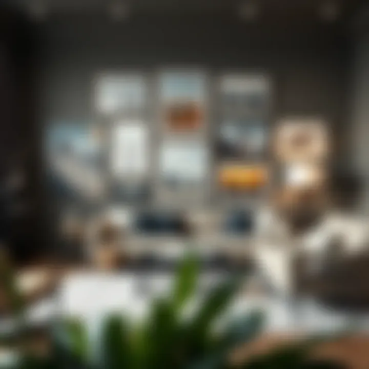 Diverse Art Styles in a Contemporary Living Room Elegant gallery wall showcasing diverse art styles in a contemporary living room