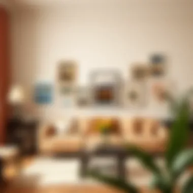 Harmonious Color Palette in Picture Arrangement Well-arranged picture frames in harmonious color palette enhancing the room's decor