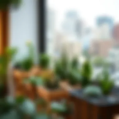 Compact wooden planters in a small outdoor space