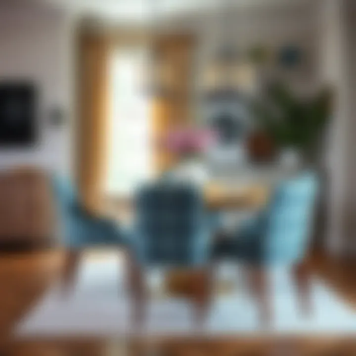 Aesthetic arrangement showcasing blue patterned dining chairs in a chic dining room