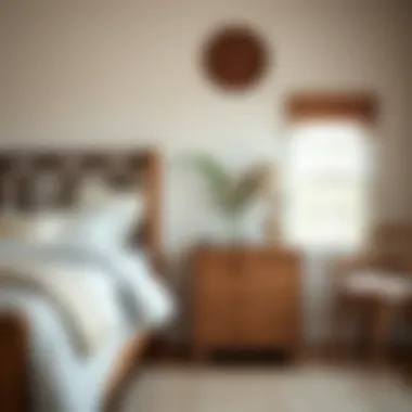 Cozy bedroom setting featuring a boho farmhouse nightstand