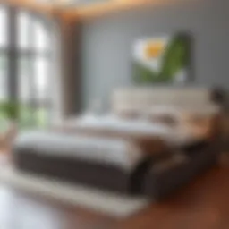 Elegant Cal King bed frame with integrated storage drawers showcasing modern design.