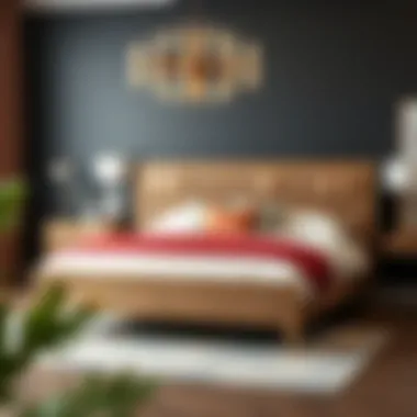 Stylish Cal King bed frame adorned with decorative elements and functional storage solutions.