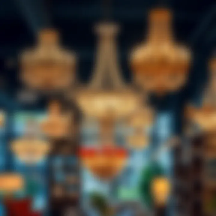 Variety of chandelier styles displayed in a chic showroom