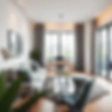 Contemporary home office setup with a stylish couch