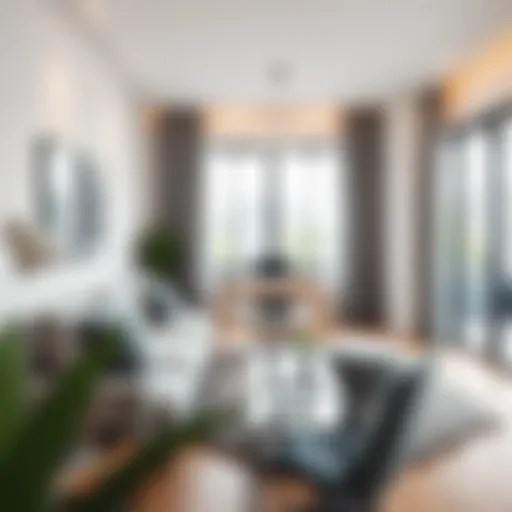 Contemporary home office setup with a stylish couch