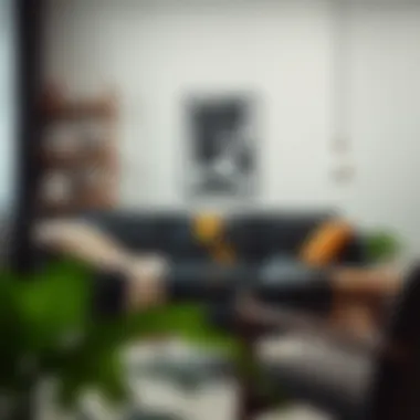 Cozy couch in a minimalist home office