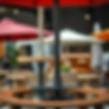 Various styles of picnic table umbrella bases displayed together