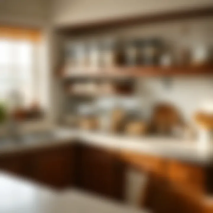 A well-arranged kitchen with labeled storage containers and tidy countertops