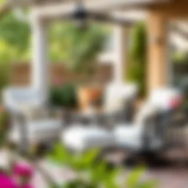 Stylish patio environment with swivel chairs and covers