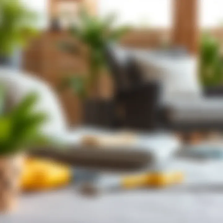 Maintenance tips for outdoor cushion foam with cleaning tools