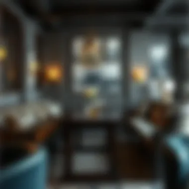 A dark wood pub table surrounded by elegant seating arrangements