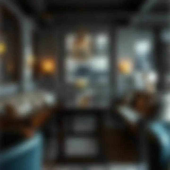 A dark wood pub table surrounded by elegant seating arrangements