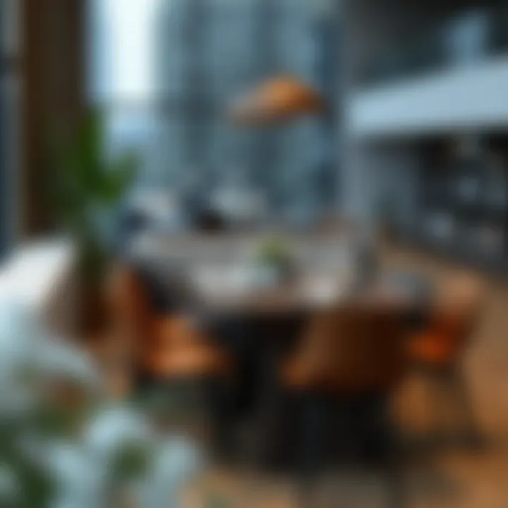 Stylish dark wood pub table set in a modern urban living space