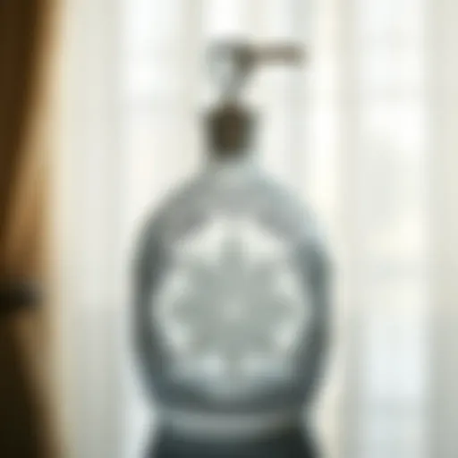 Elegant glass dispenser bottle with intricate design