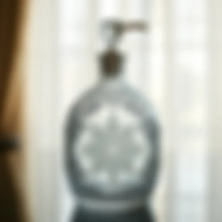 Elegant glass dispenser bottle with intricate design
