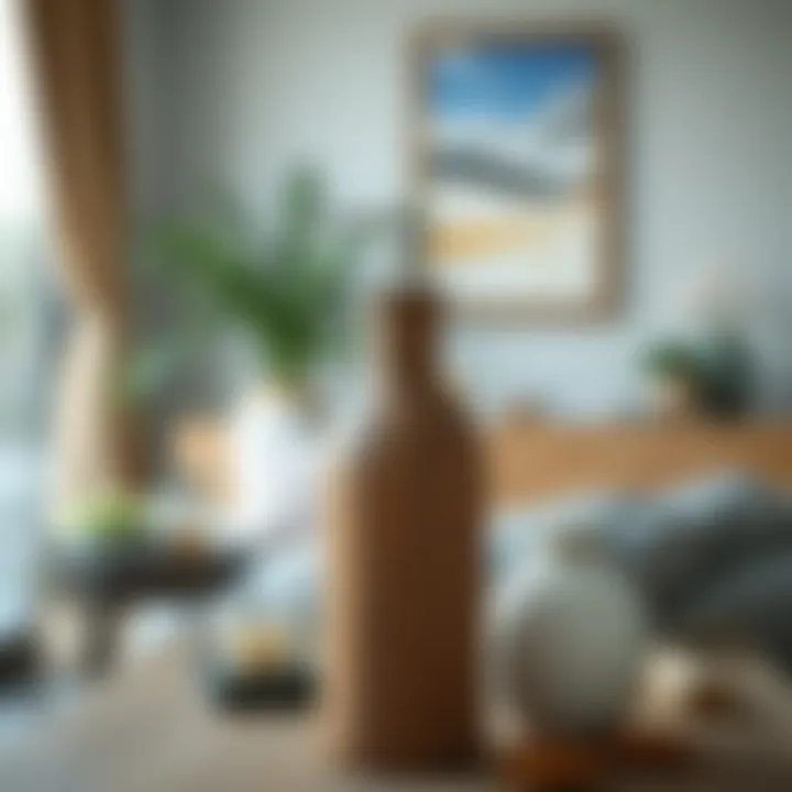 Rustic wooden dispenser bottle complementing contemporary decor