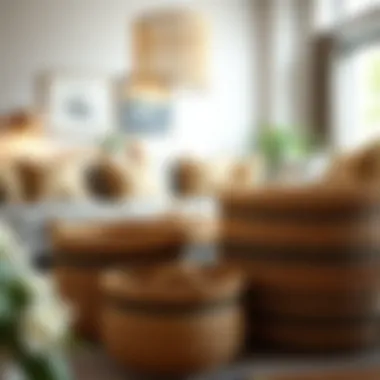 Stylish Woven Baskets Stylish woven baskets in a modern living room