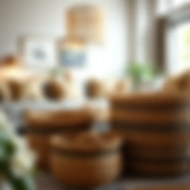 Stylish Woven Baskets Stylish woven baskets in a modern living room