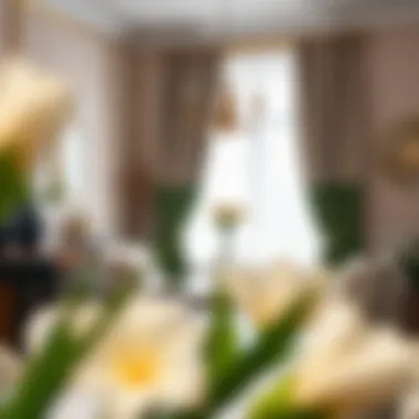 Stylish dining area enhanced by curtains with gold grommets