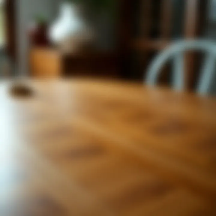 Close-up of a round dining table showcasing material textures