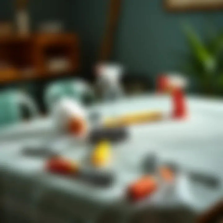 Various maintenance tools for keeping plastic spring tablecloths clean and vibrant