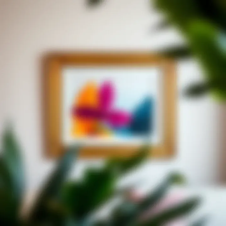 Elegant gold poster frame showcasing vibrant artwork