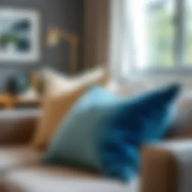 Luxurious velvet decorative throw pillow in a modern living room setting