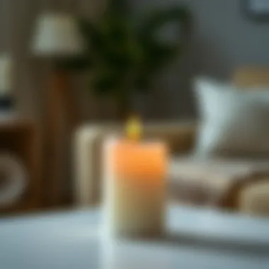 Close-up of a battery-operated pillar candle showcasing its realistic flame effect