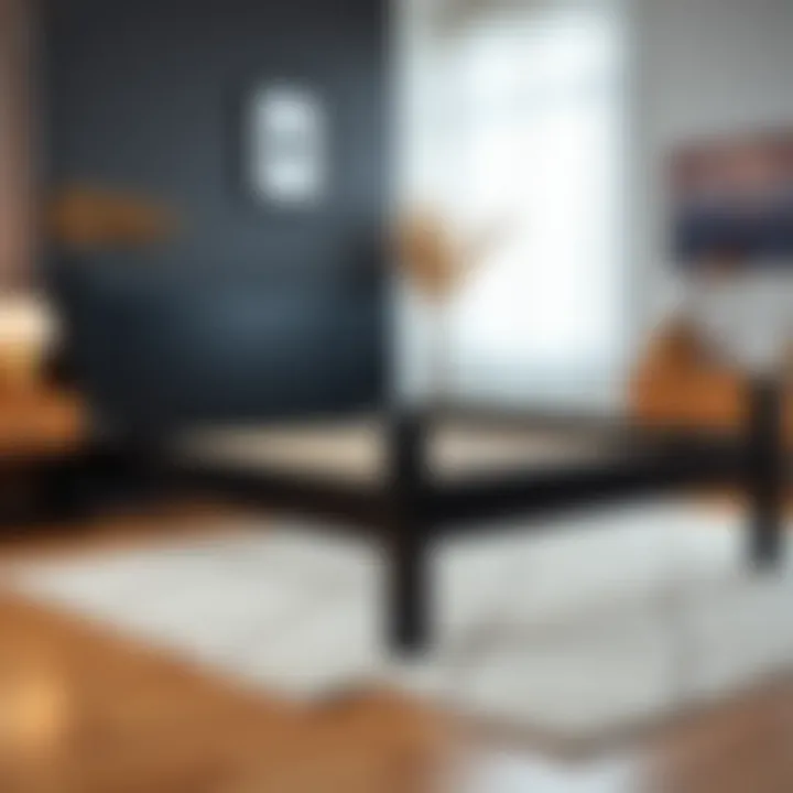 Assembly of a black wooden king size bed frame demonstrating ease of setup