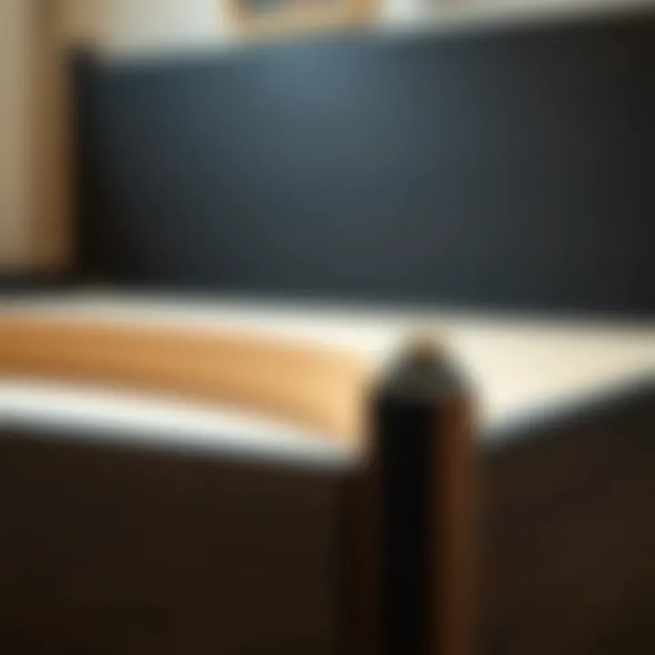 Close-up of the material used in a black wooden king size bed frame emphasizing durability