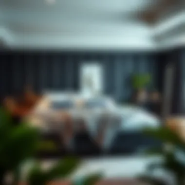 Stylish black wooden king size bed frame in a modern bedroom setting