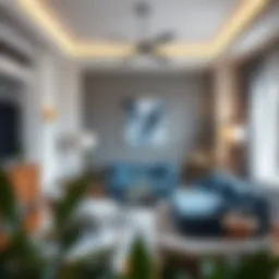 Elegant living room showcasing blue grey accents