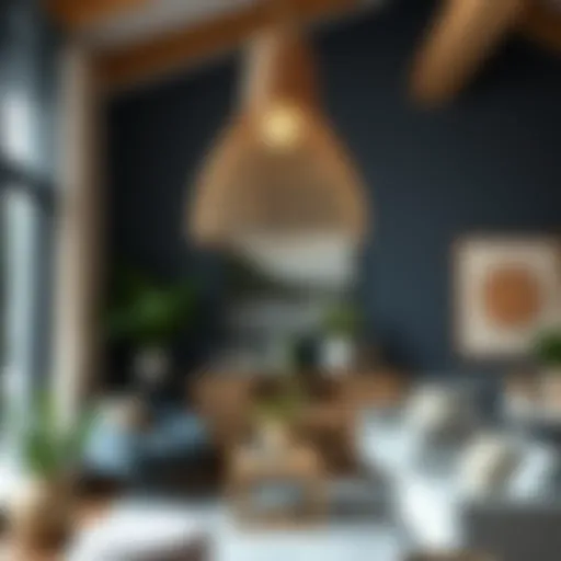 Elegant Boho Rattan Pendant Light Elegant boho rattan pendant light in a stylish living room