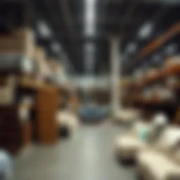 A panoramic view of Brooklyn's largest furniture warehouse showcasing its vast inventory and layout.