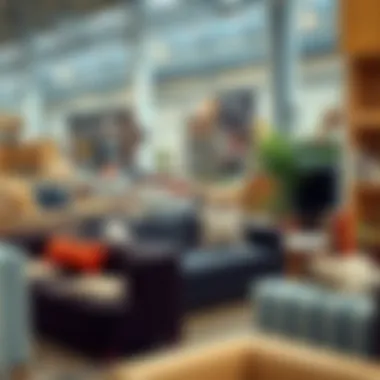 A display of trending furniture styles that reflect urban living aesthetics showcased within the warehouse.