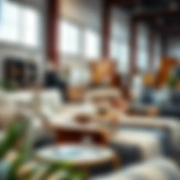 A close-up of unique furniture pieces that highlight the diverse design styles available in the warehouse.