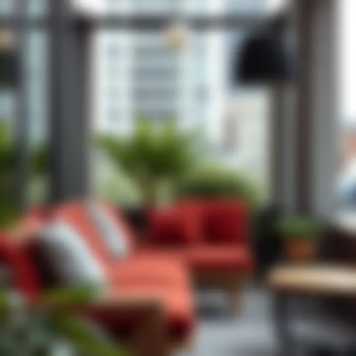 Trendy urban seating arrangement featuring corduroy cushions