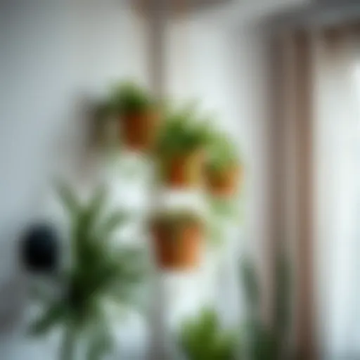 Elegant corner hanging plants enhancing urban decor