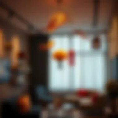 Artistic ceiling decoration with unique hanging sculptures