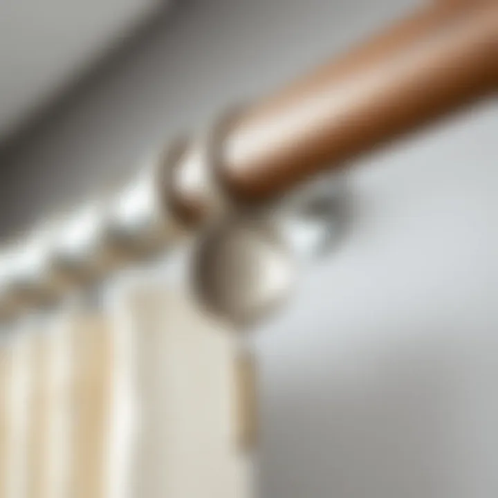 Close-up of curtain rod materials highlighting metal and wood