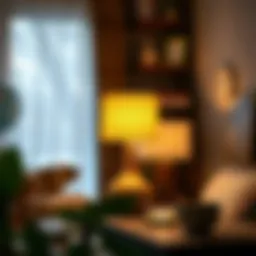 A stylish ceramic lamp with a unique design that brightens up a cozy living room.