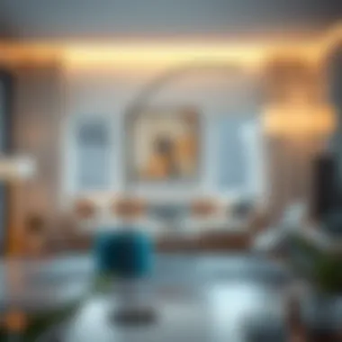 A modern floor lamp featuring an elegant arc shape that adds sophistication to contemporary interiors.