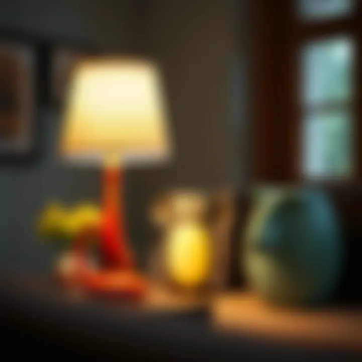 A whimsical table lamp shaped like an animal, bringing a playful touch to the living room decor.