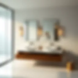 Contemporary bathroom with dual mirrors reflecting light