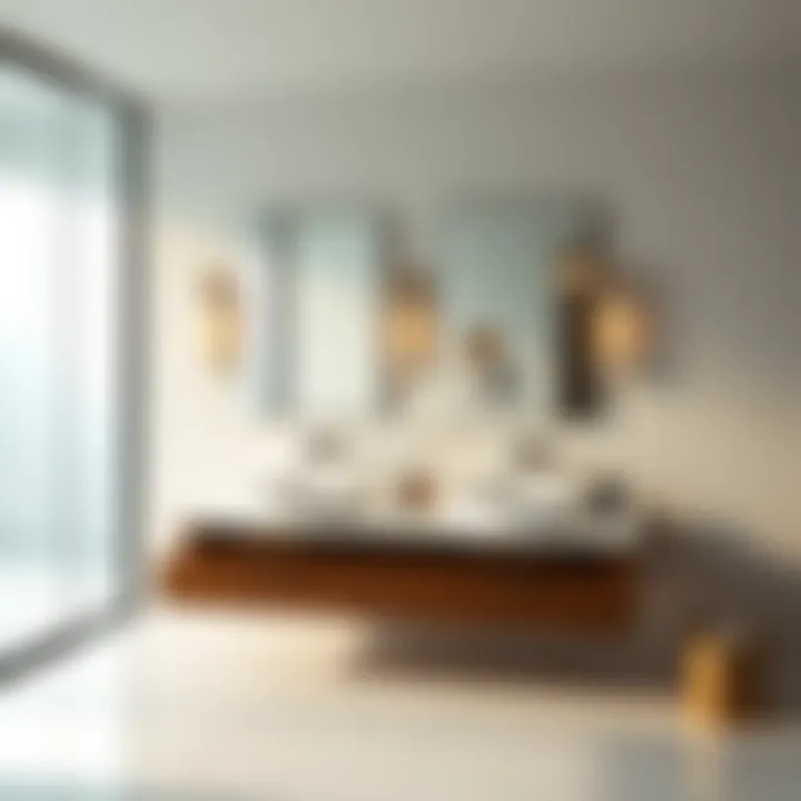 Contemporary bathroom with dual mirrors reflecting light