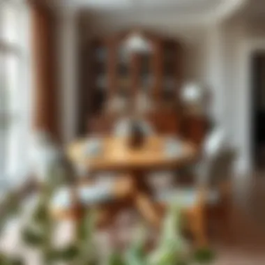 Sophisticated Dining Ambiance Elegant oval pine dining table set in a modern dining room