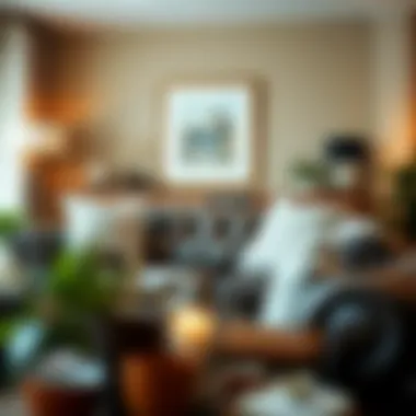 Stylish arrangement of a leather loveseat with decorative cushions