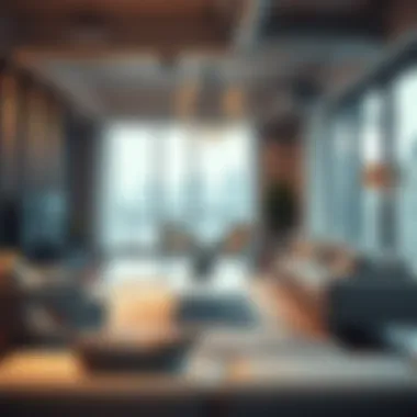 Trendy urban living room designed with complimentary services